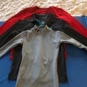 Youth medium Under Armour shirts- lot of 3. 2 loose fit,  1 snug underlayer.